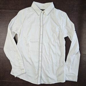 Women's Banana Republic Non-Iron Fitted White Dress Shirt - White w/ Grey Trim